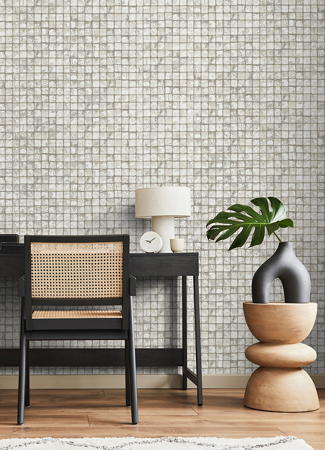 4125-26755 - Kingsley Off-White Tiled Wallpaper - by Advantage