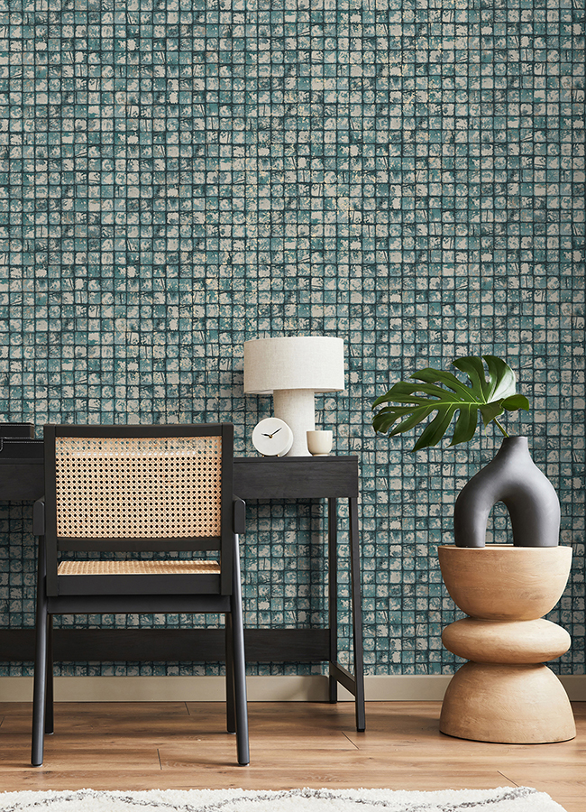 4125-26758 - Kingsley Blue Tiled Wallpaper - by Advantage