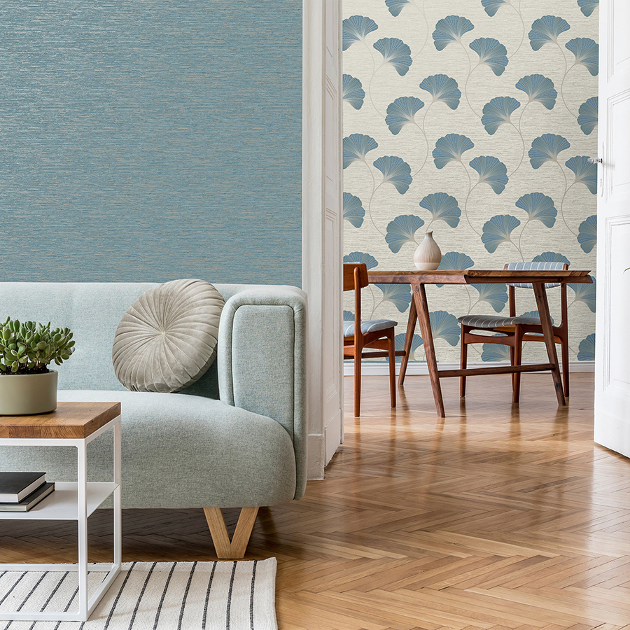 FD43151 Miya Teal Ginkgo Wallpaper by Fine Decor