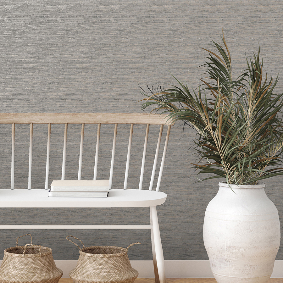 FD43155 - Mephi Grey Grasscloth Wallpaper - by Fine Decor