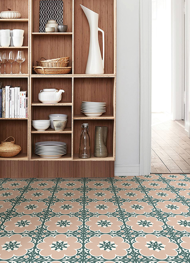 FP4663 Pink Daphne Peel and Stick Floor Tiles by FloorPops