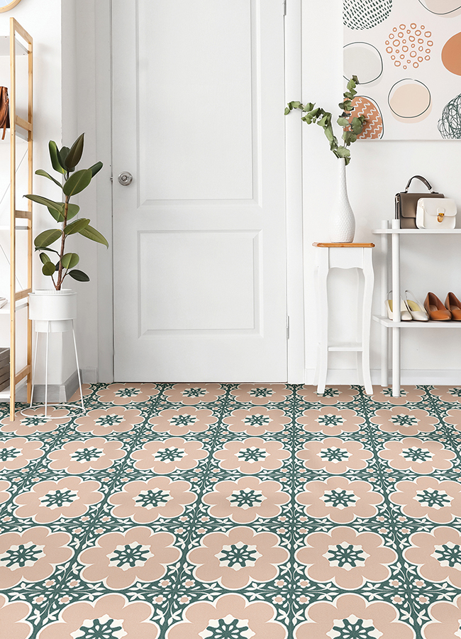 FP4663 - Pink Daphne Peel and Stick Floor Tiles - by FloorPops