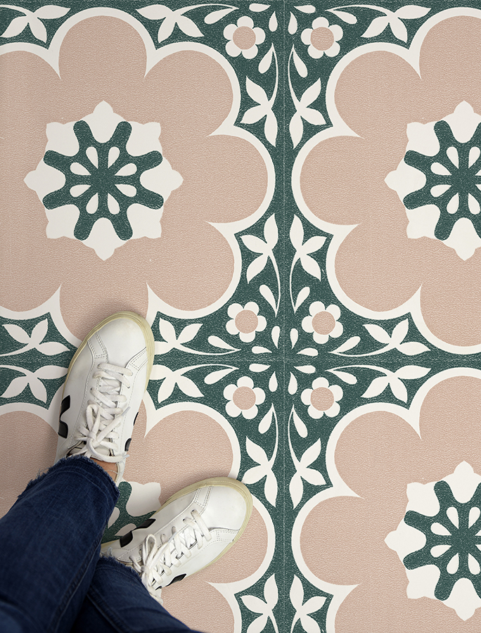 FP4663 Pink Daphne Peel and Stick Floor Tiles by FloorPops