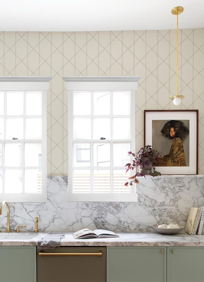 York Wallcoverings. 4074-26608 - Walcott Cream Stitched Trellis ...