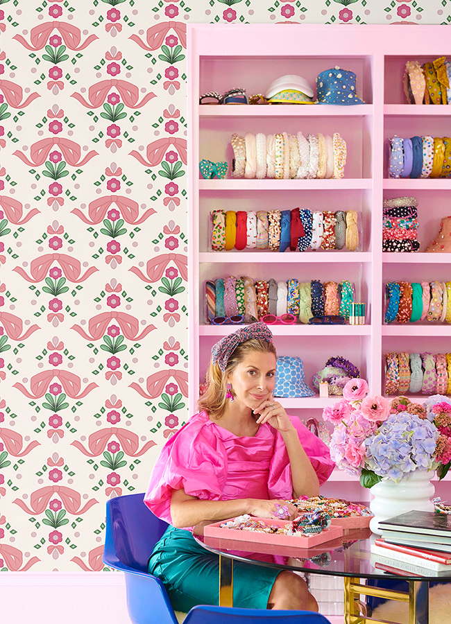 LSS4955 Bow Damask Pink Peel and Stick Wallpaper by LeLe Sadoughi x