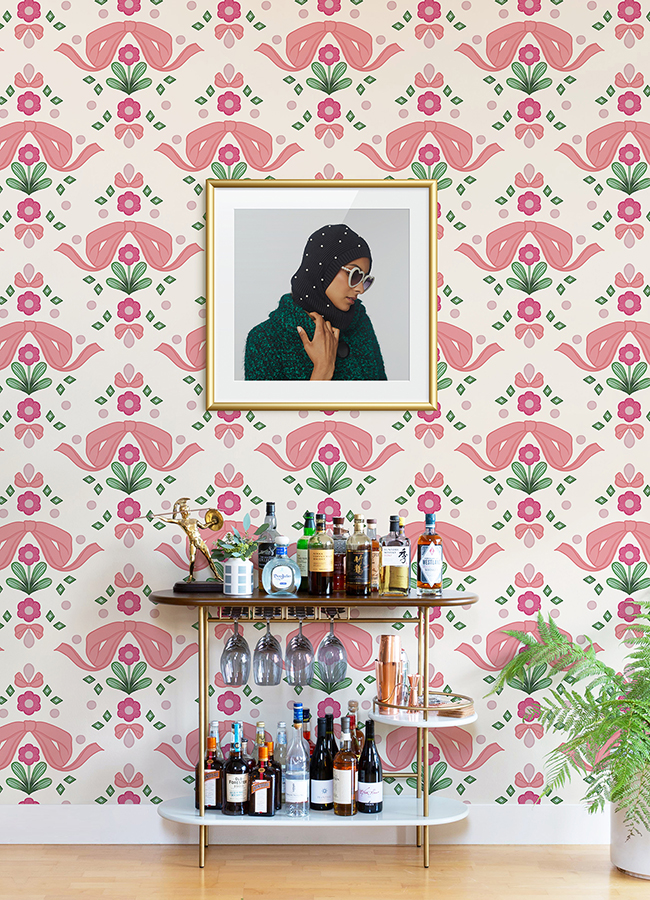 LSS4955 Bow Damask Pink Peel and Stick Wallpaper by LeLe Sadoughi x