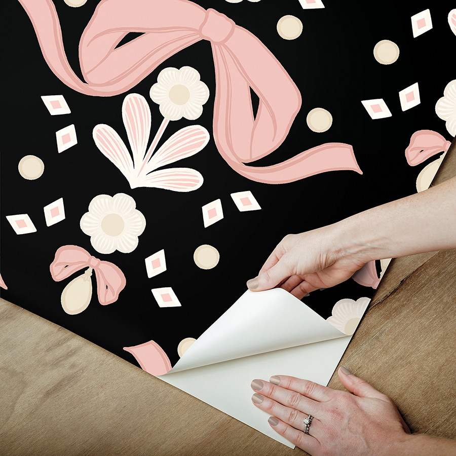 LSS4956 Bow Damask Black Peel and Stick Wallpaper by LeLe Sadoughi