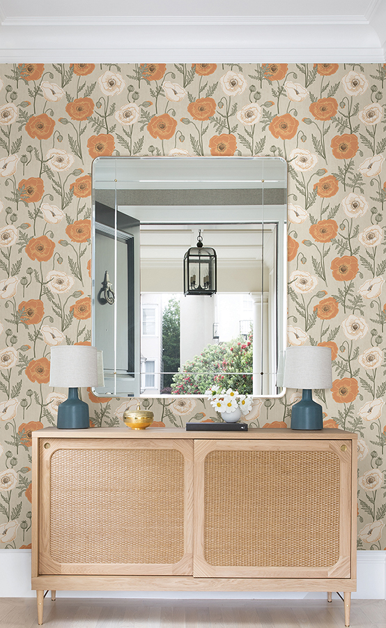 JHS5026 Spice Poppy Field Peel and Stick Wallpaper by Jen Hewett x