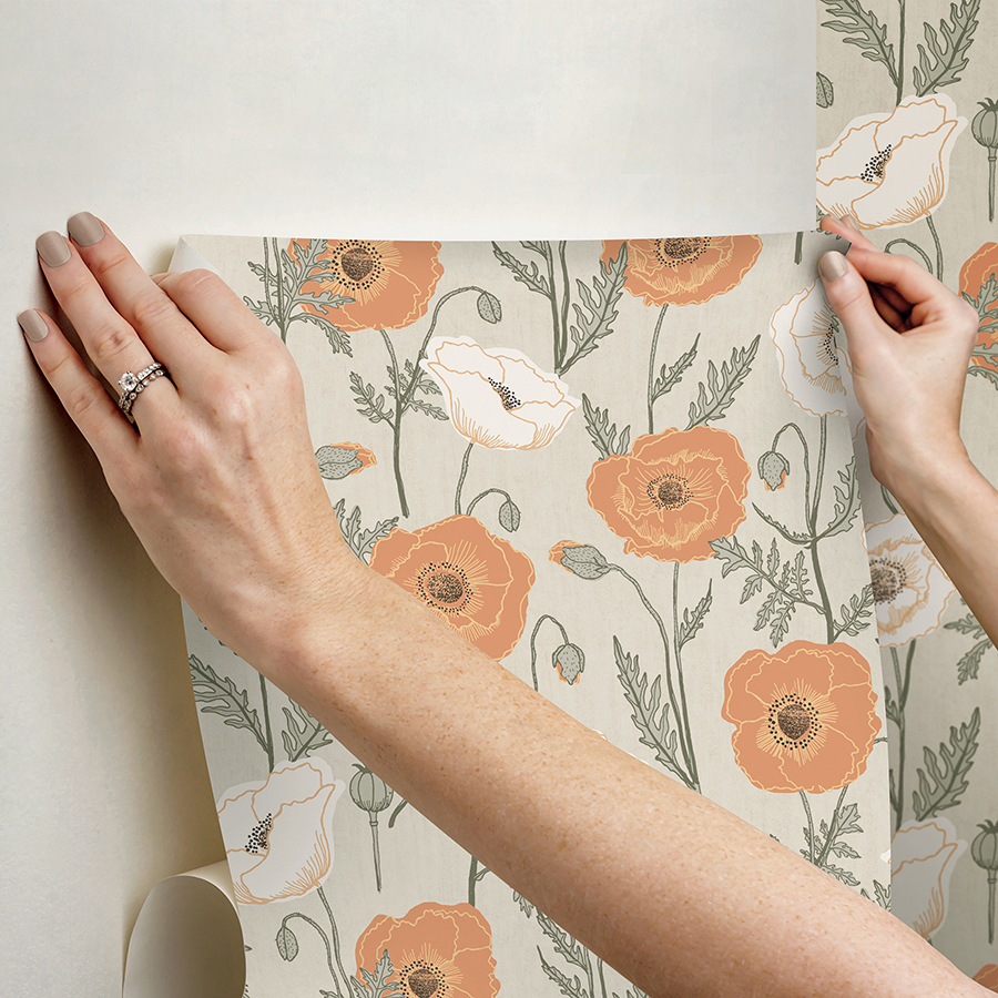 JHS5026 Spice Poppy Field Peel and Stick Wallpaper by Jen Hewett x