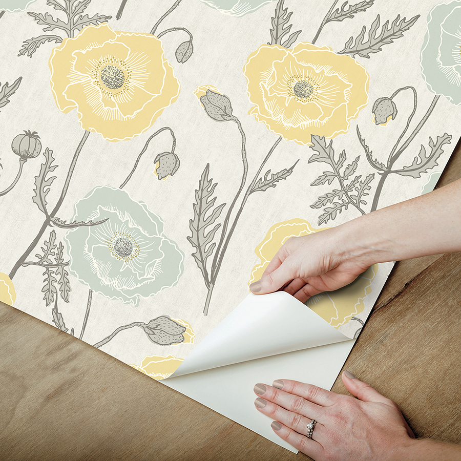 JHS5027 - Aqua Poppy Field Peel and Stick Wallpaper - by Jen Hewett x