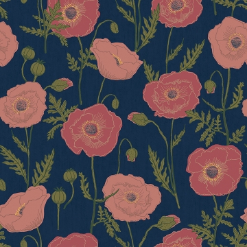 Picture of Navy Pink Poppy Field Peel and Stick Wallpaper