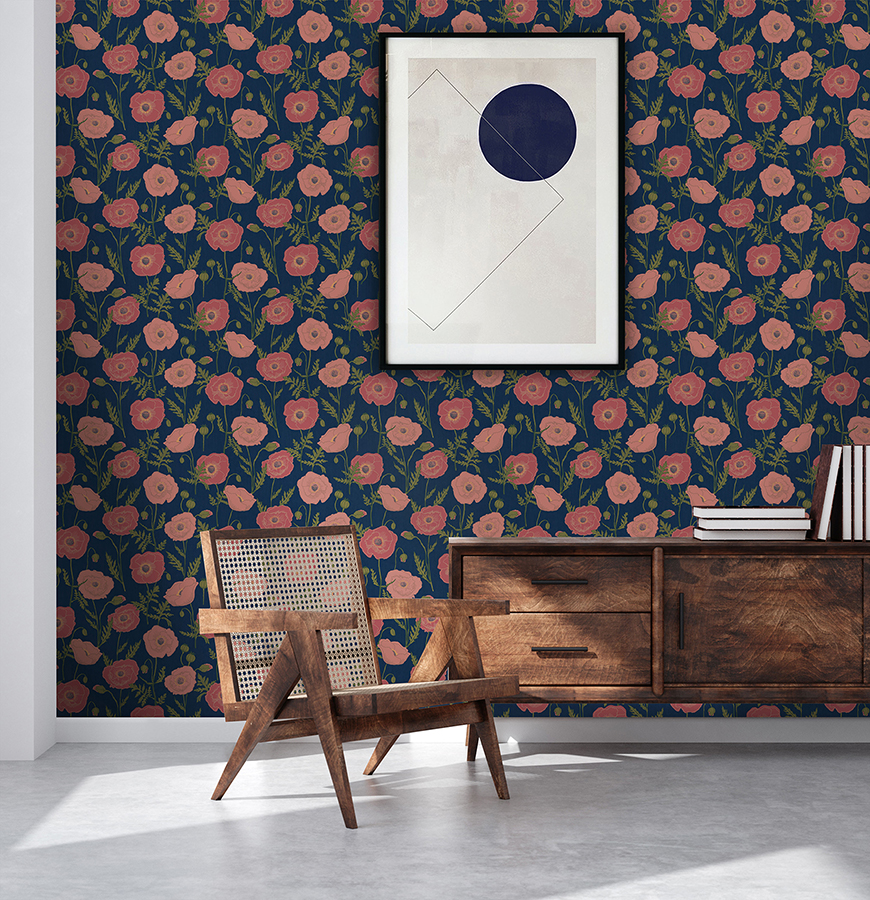 Jhs Navy Pink Poppy Field Peel And Stick Wallpaper By Jen