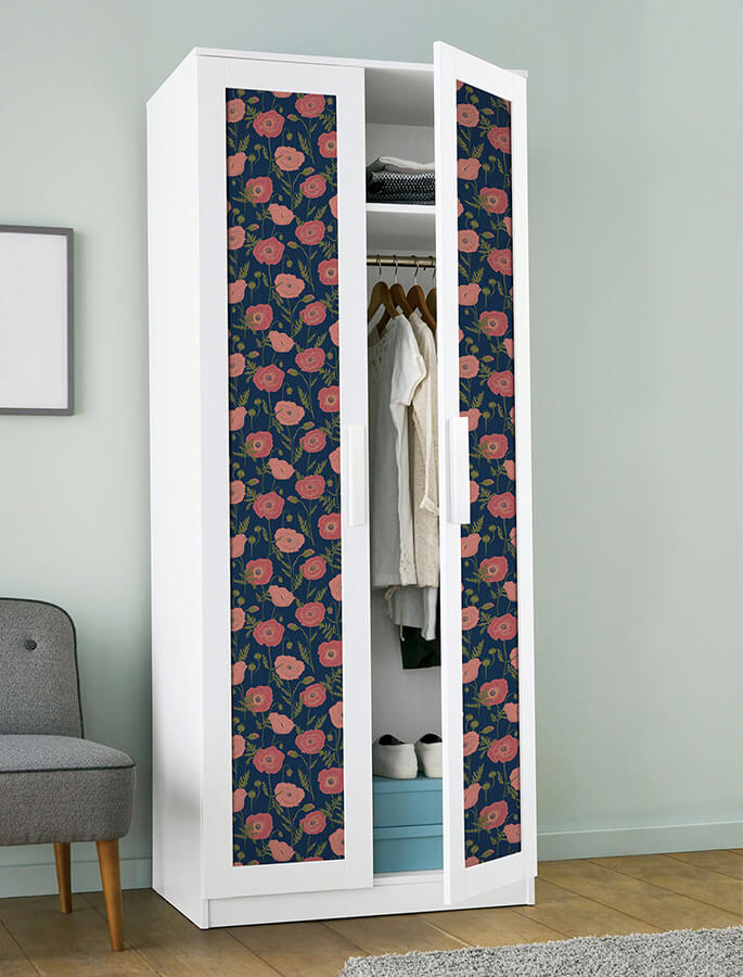 JHS5028 Navy Pink Poppy Field Peel and Stick Wallpaper by Jen