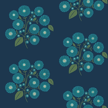 Picture of Navy Aqua StrawFlower Peel and Stick Wallpaper