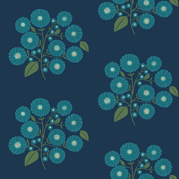 Picture of Navy Aqua StrawFlower Peel and Stick Wallpaper
