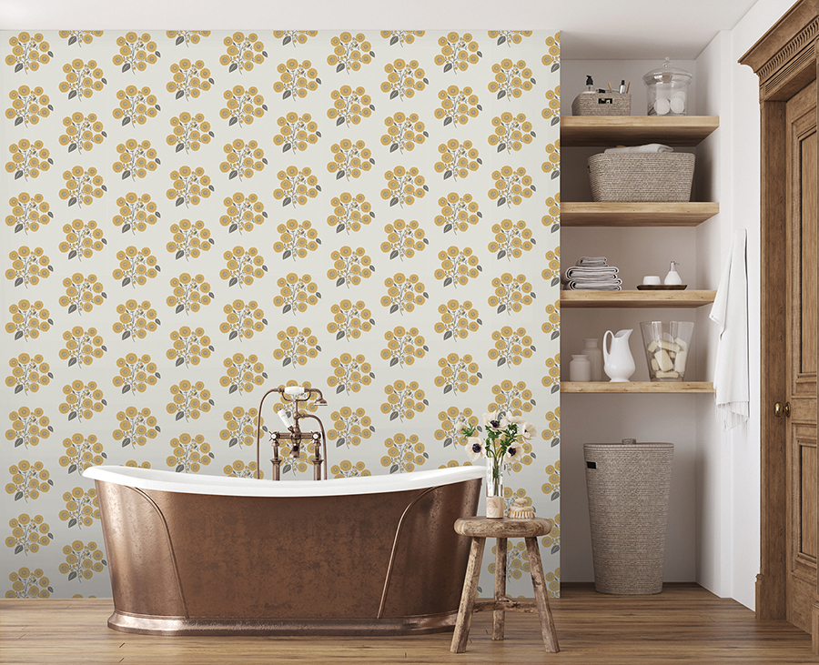 JHS5031 - Mustard Grey StrawFlower Peel and Stick Wallpaper - by Jen