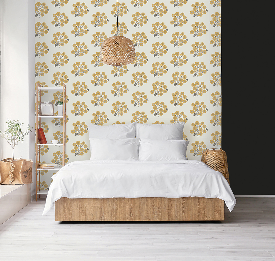 JHS5031 - Mustard Grey StrawFlower Peel and Stick Wallpaper - by Jen