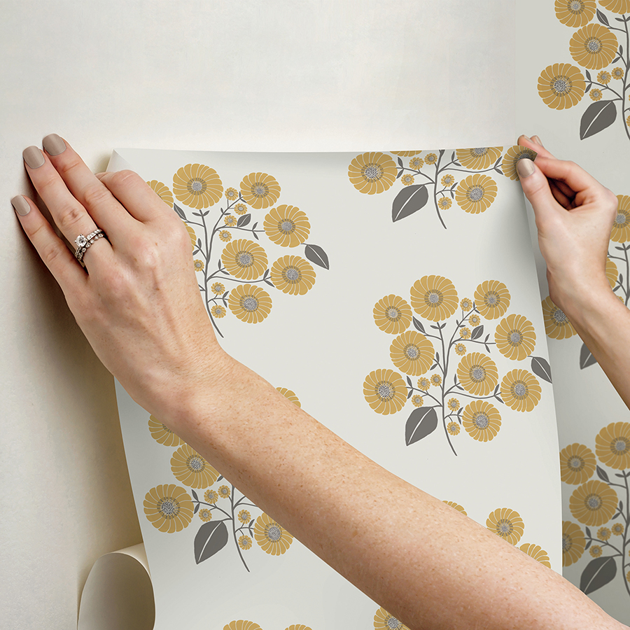 JHS5031 - Mustard Grey StrawFlower Peel and Stick Wallpaper - by Jen