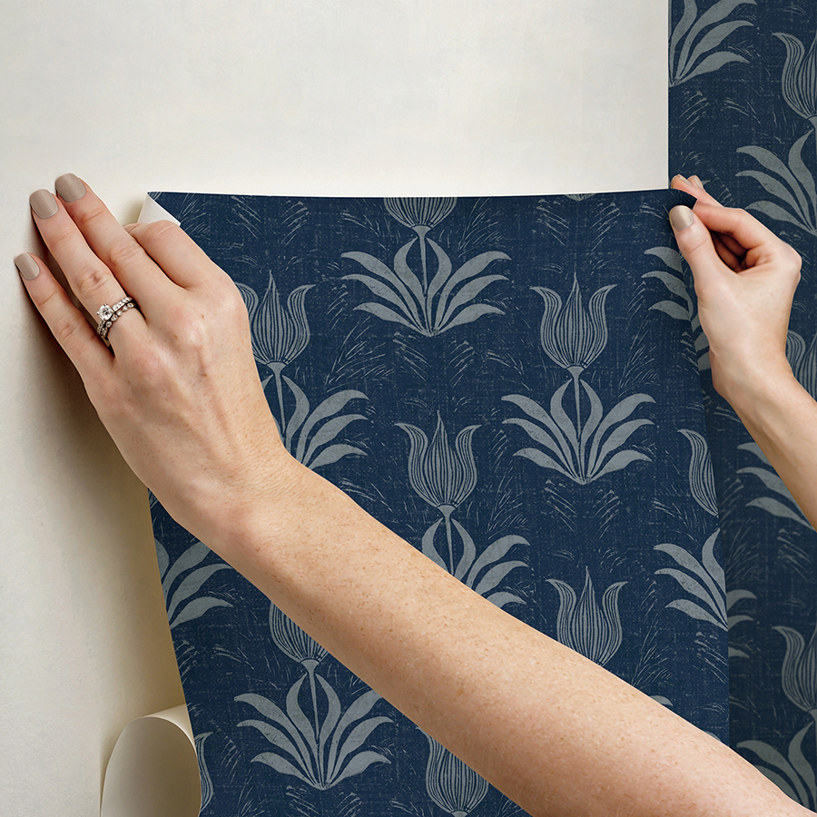 JHS5034 Navy Parrot Tulip Peel and Stick Wallpaper by Jen Hewett x