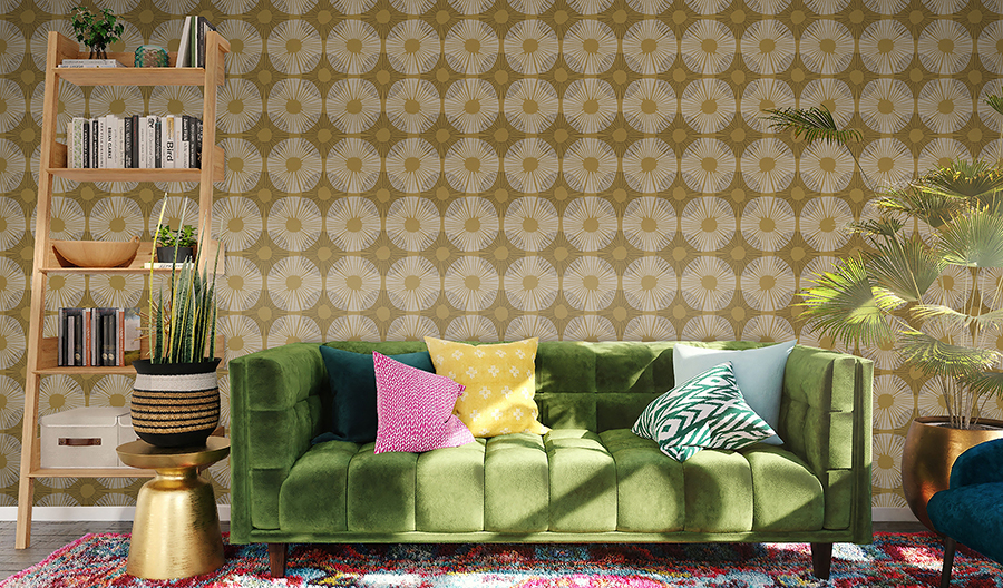 JHS5035 Mustard Superbloom Peel and Stick Wallpaper by Jen Hewett x