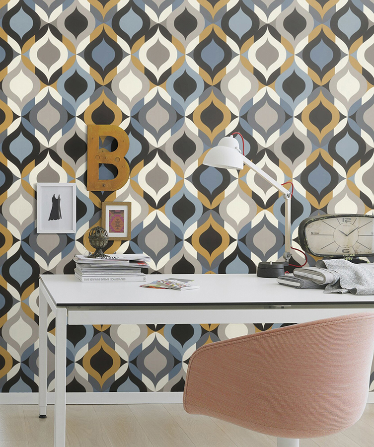 RH463712 Cicero Multicolor Retro Ogee Wallpaper by Rasch