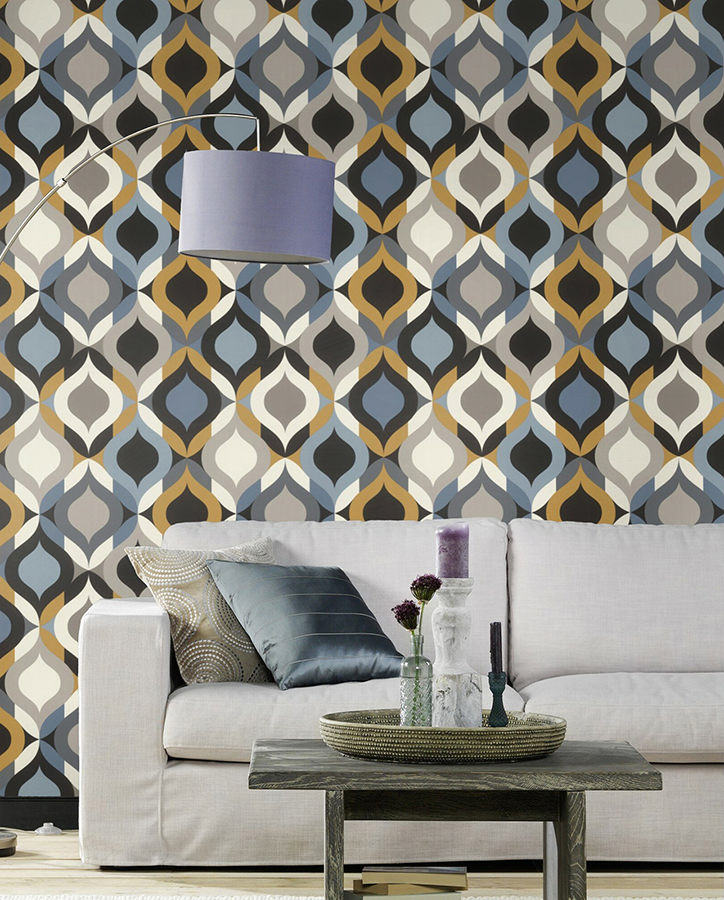 RH463712 Cicero Multicolor Retro Ogee Wallpaper by Rasch