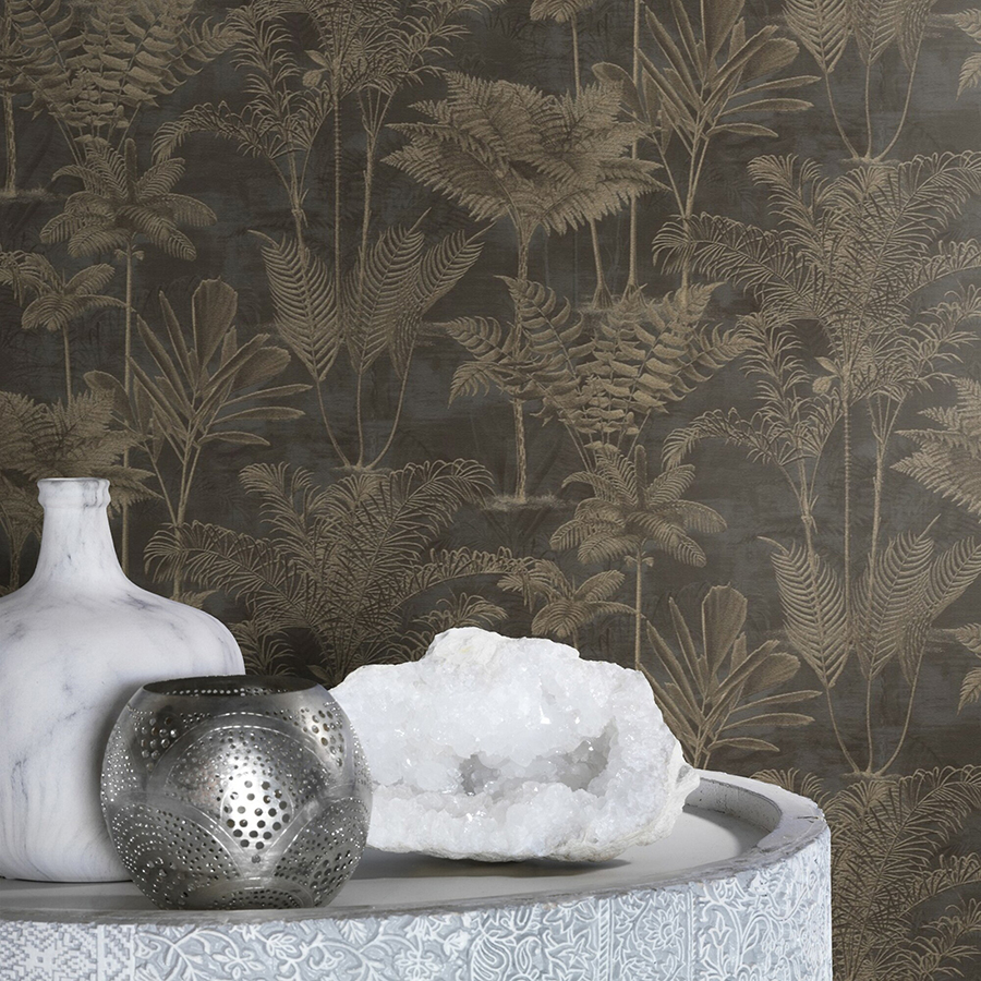 RH555165 Kinabalu Black Rainforest Wallpaper by Rasch