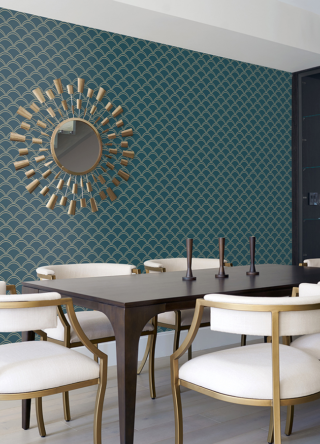 NUS4910 Teal Deco Wave Peel and Stick Wallpaper by NuWallpaper
