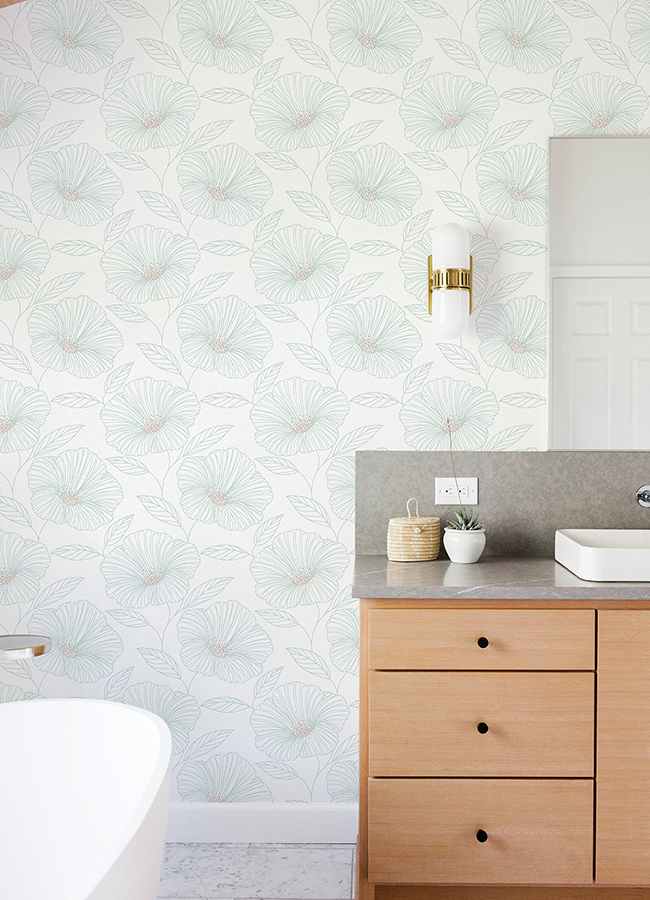 NUS4982 Seafoam Floweret Peel and Stick Wallpaper by NuWallpaper