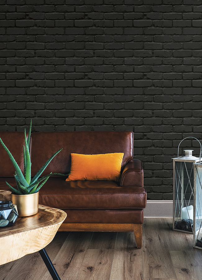 NUS4842 Black Amsterdam Brick Peel and Stick Wallpaper by NuWallpaper