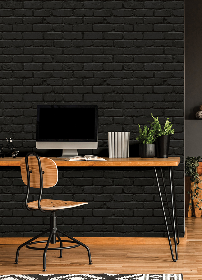 NUS4842 Black Amsterdam Brick Peel and Stick Wallpaper by NuWallpaper