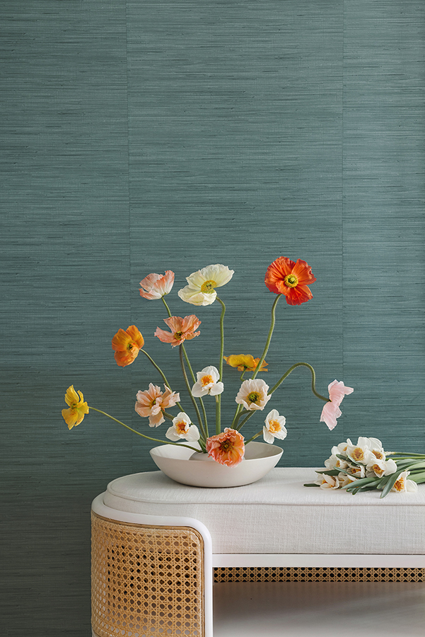 SSS6008 Peacock Classic Faux Grasscloth Peel and Stick Wallpaper by