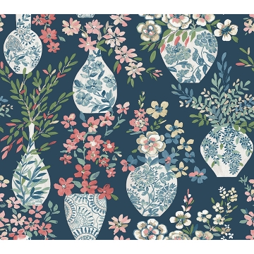 Picture of Harper Teal Floral Vase Wallpaper