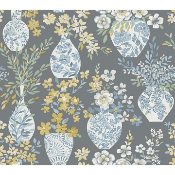 Picture of Harper Grey Floral Vase Wallpaper