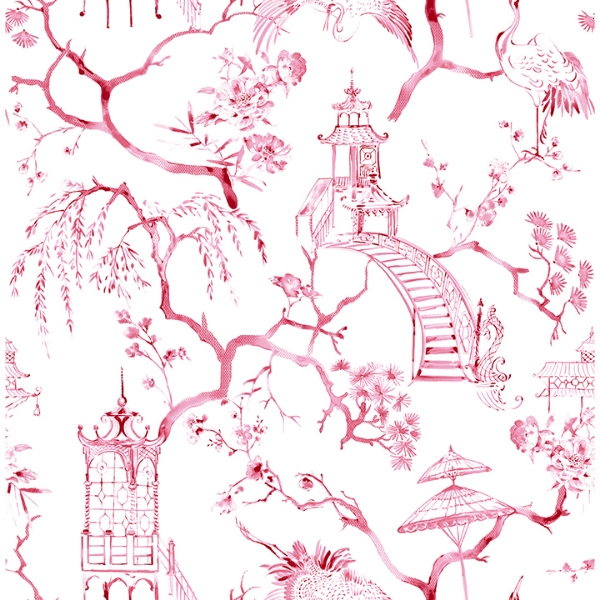 Picture of Serena Raspberry Chinoiserie Wallpaper