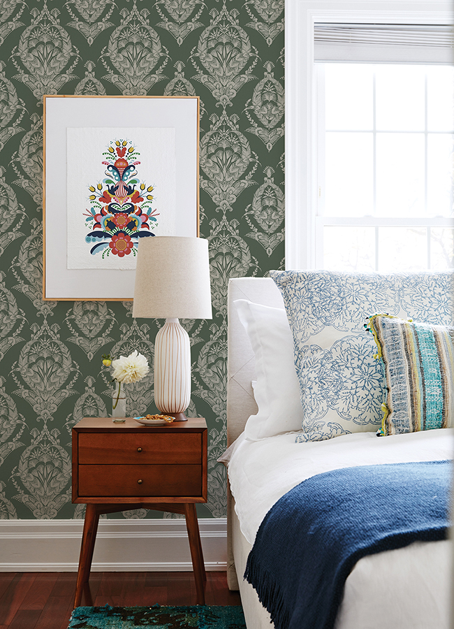 4120-26821 - Arlie Evergreen Botanical Damask Wallpaper - by A-Street ...