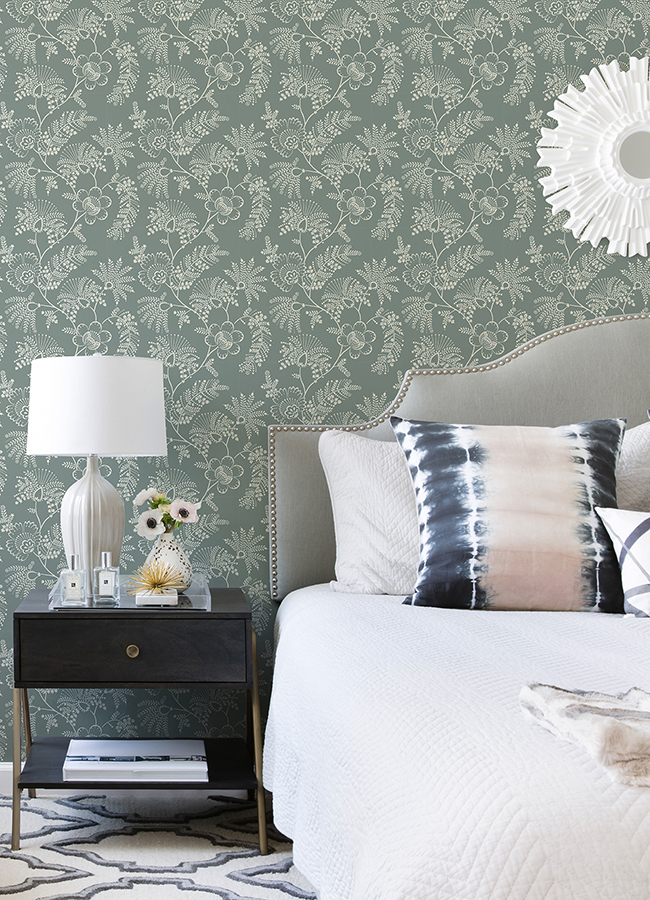 4120-26824 - Maeve Sea Green Jacobean Trail Wallpaper - by A-Street Prints