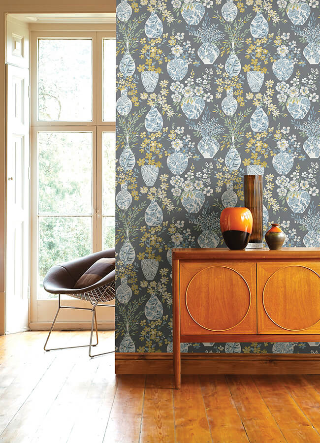 York Wallcoverings. 4120-72003 - Harper Grey Floral Vase Wallpaper - by ...