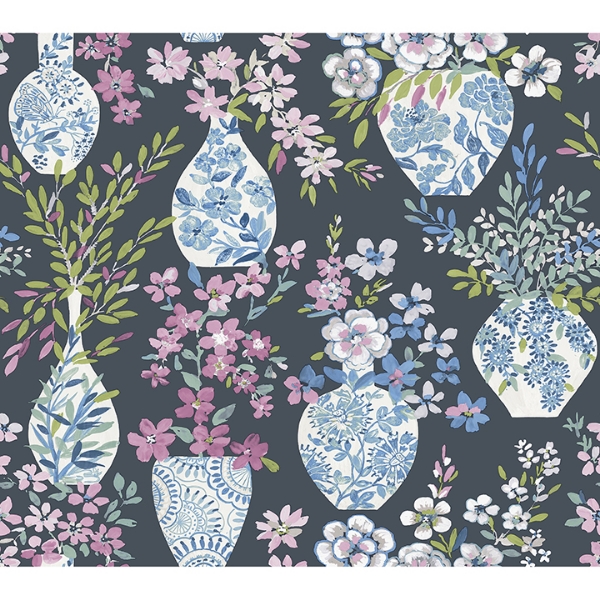 Picture of Harper Charcoal Floral Vase Wallpaper