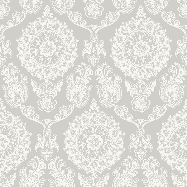 Picture of Helm Damask Taupe Floral Medallion Wallpaper