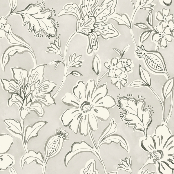Picture of Plumeria Grey Floral Trail Wallpaper
