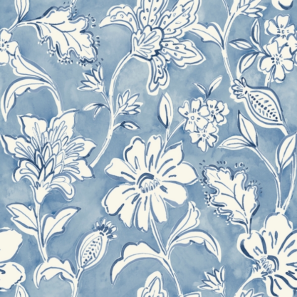 Picture of Plumeria Blue Floral Trail Wallpaper