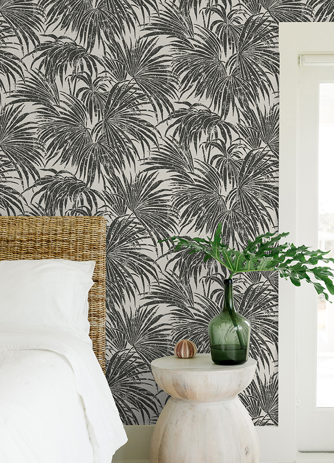 ESS6016 Black & White Cassava Palm Peel and Stick Wallpaper by