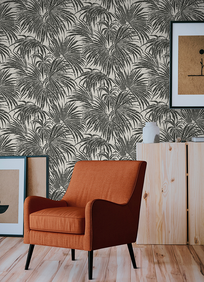 ESS6016 Black & White Cassava Palm Peel and Stick Wallpaper by