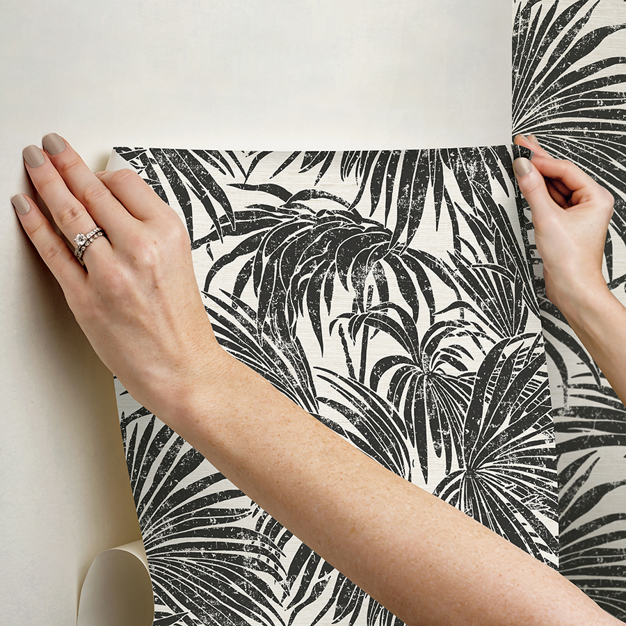ESS6016 Black & White Cassava Palm Peel and Stick Wallpaper by