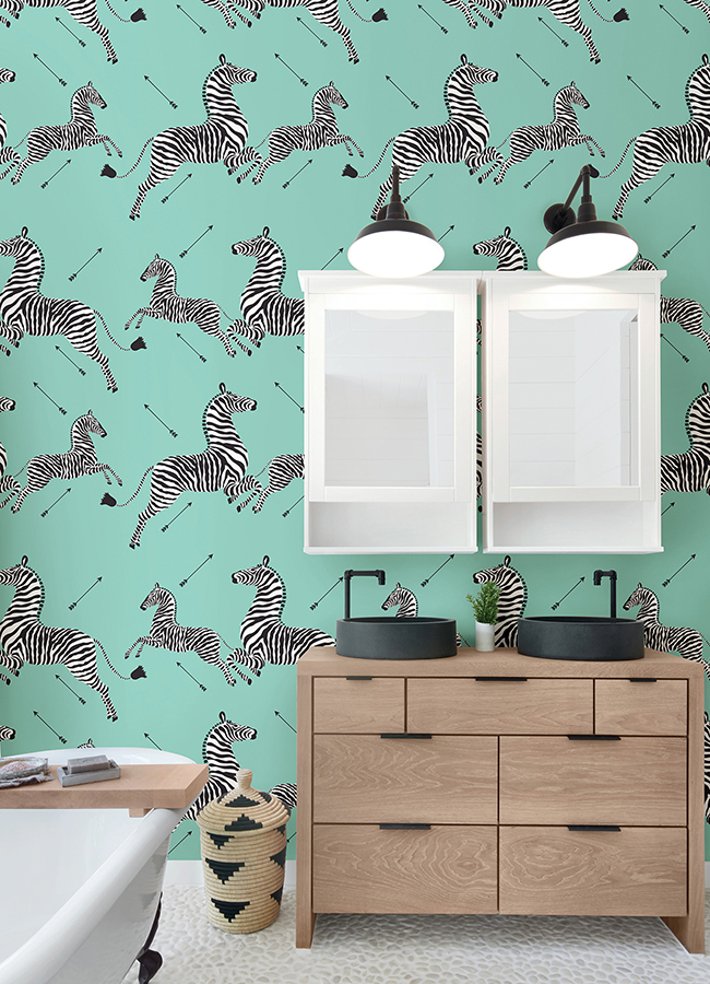 SCS6055 Aqua Zebra Safari Peel and Stick Wallpaper by Scalamandré