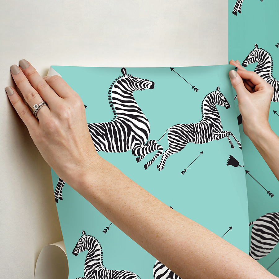 SCS6055 Aqua Zebra Safari Peel and Stick Wallpaper by Scalamandré