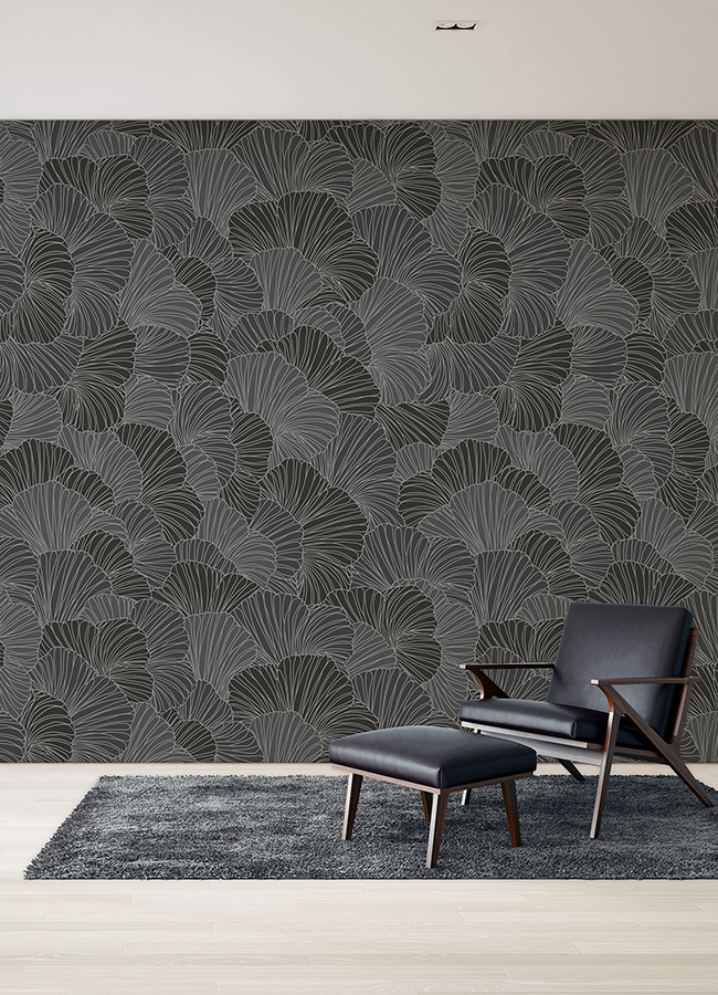 ASTM5050 Petals Charcoal Grey Wall Mural by Katie Hunt x AStreet