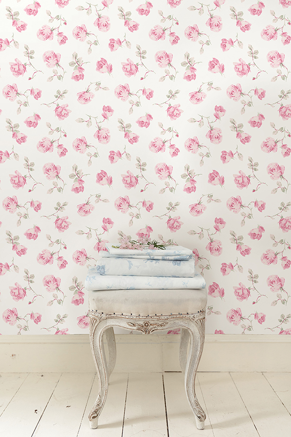 LFS6109 Chateau Rose Ribbon Rosa Peel and Stick Wallpaper by