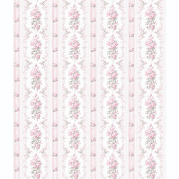 Picture of Dreamy Days Pink Parfait Stripe & Floral Wallpaper